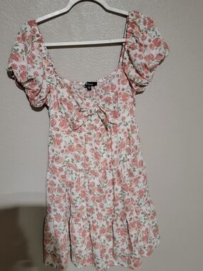 Floral Puff Sleeve Smocked Sundress - Pink & Green Roses